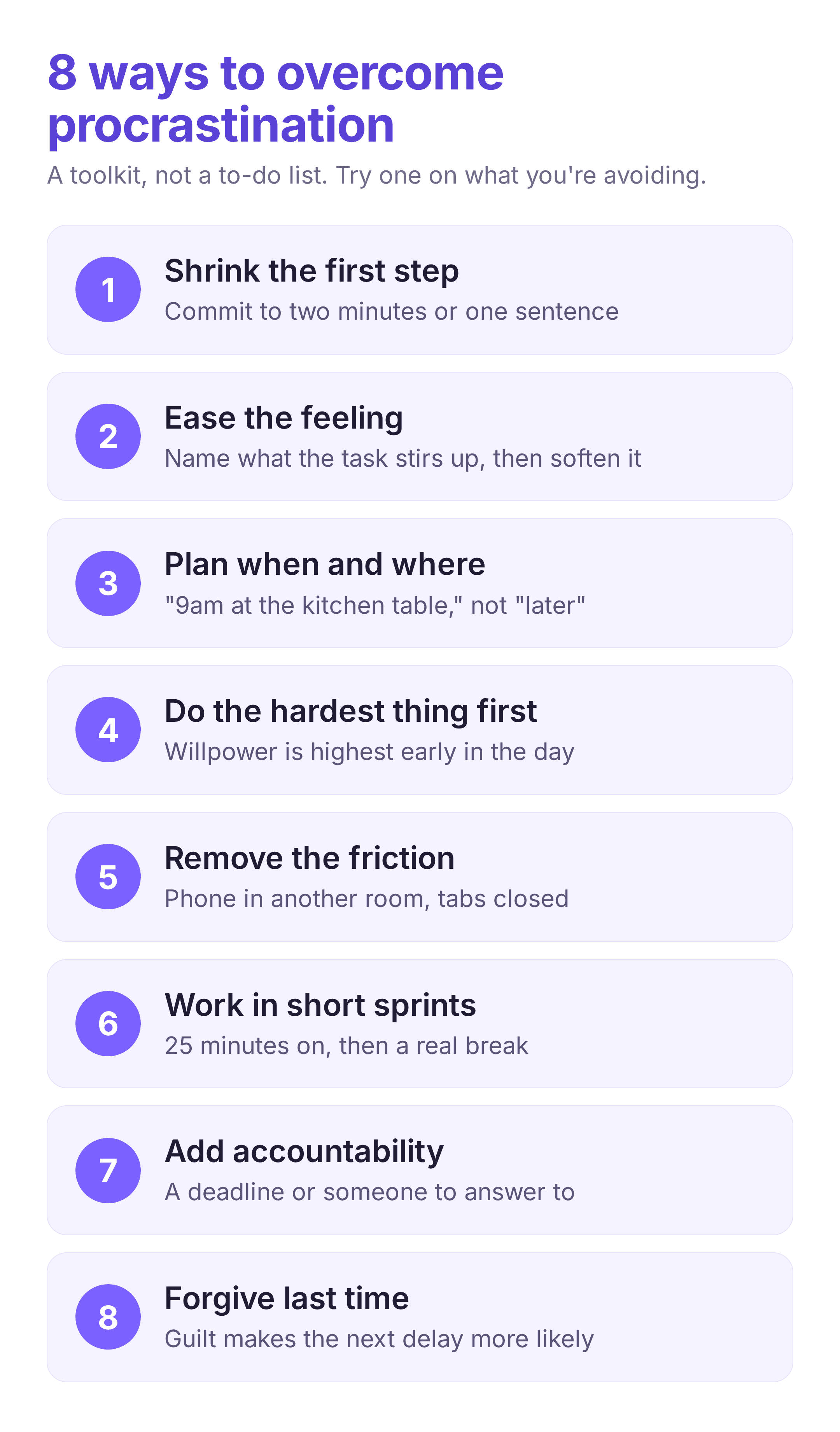 eight methods to overcome procrastination