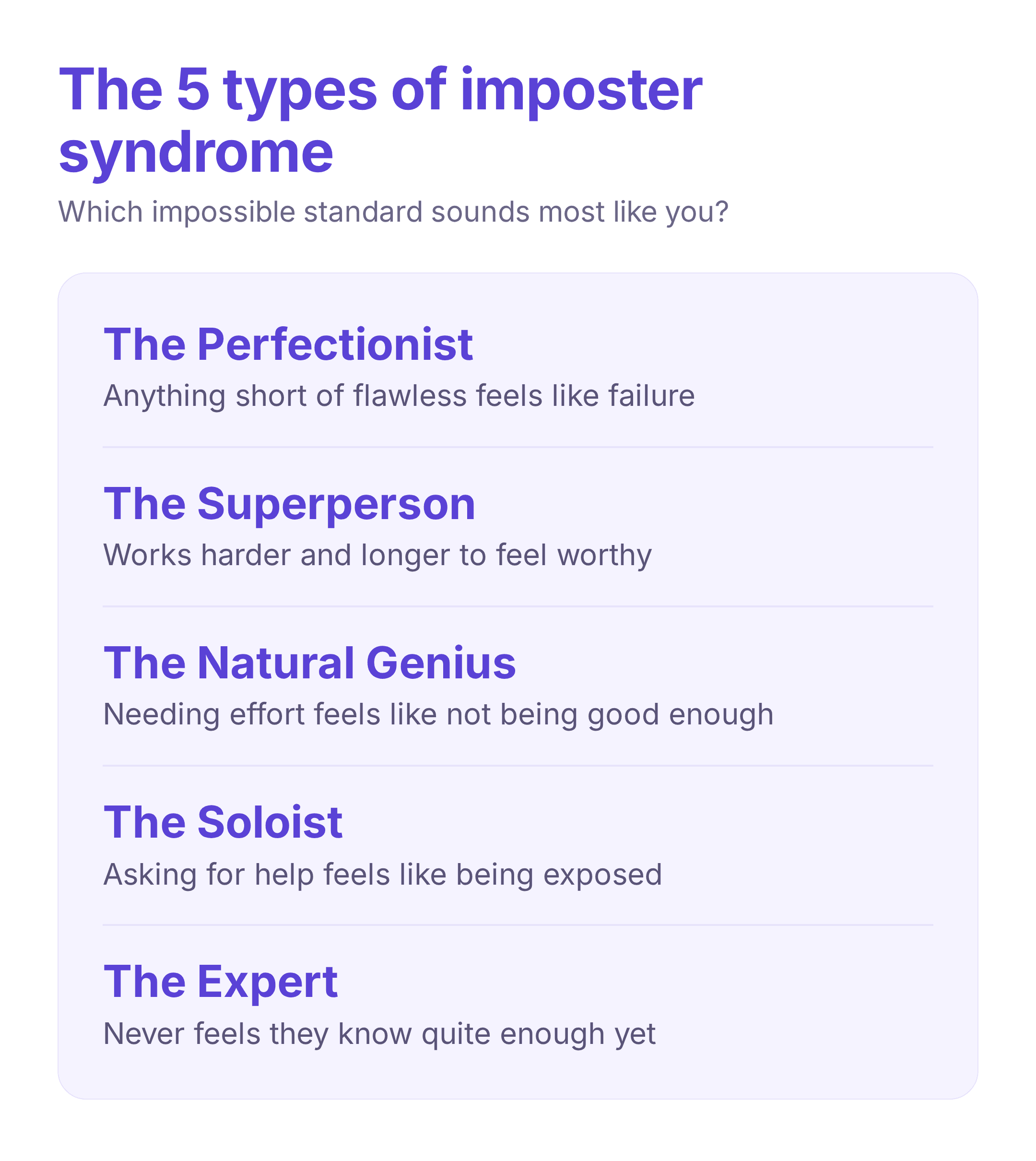 the five types of imposter syndrome