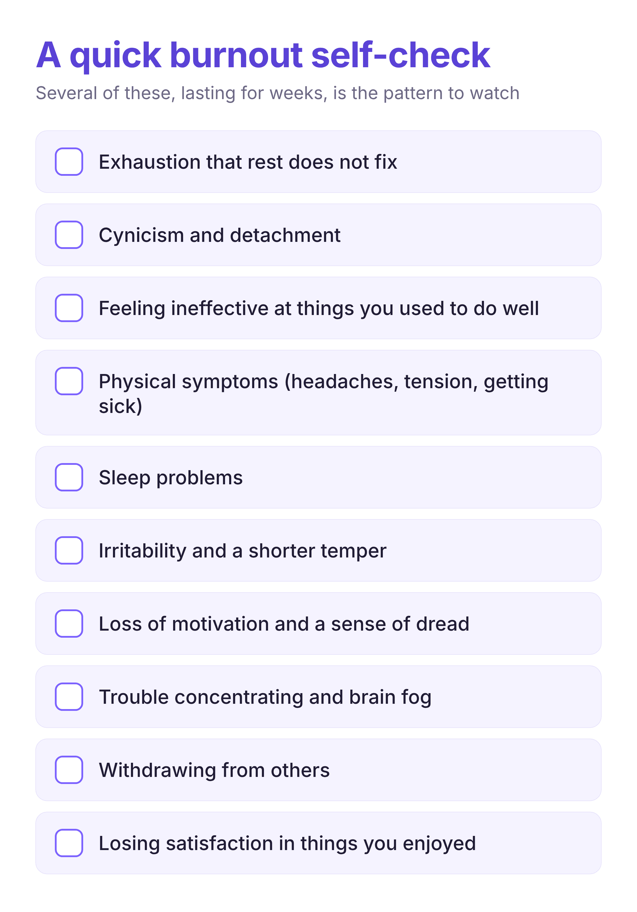 a quick self-check of the ten common signs of burnout