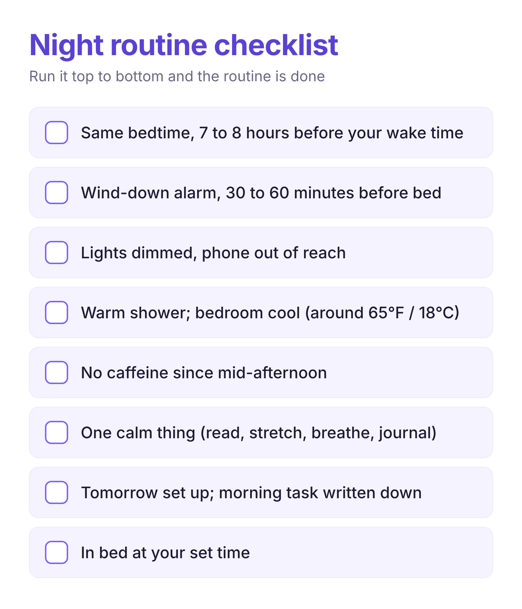 night routine checklist — eight steps to wind down and sleep better