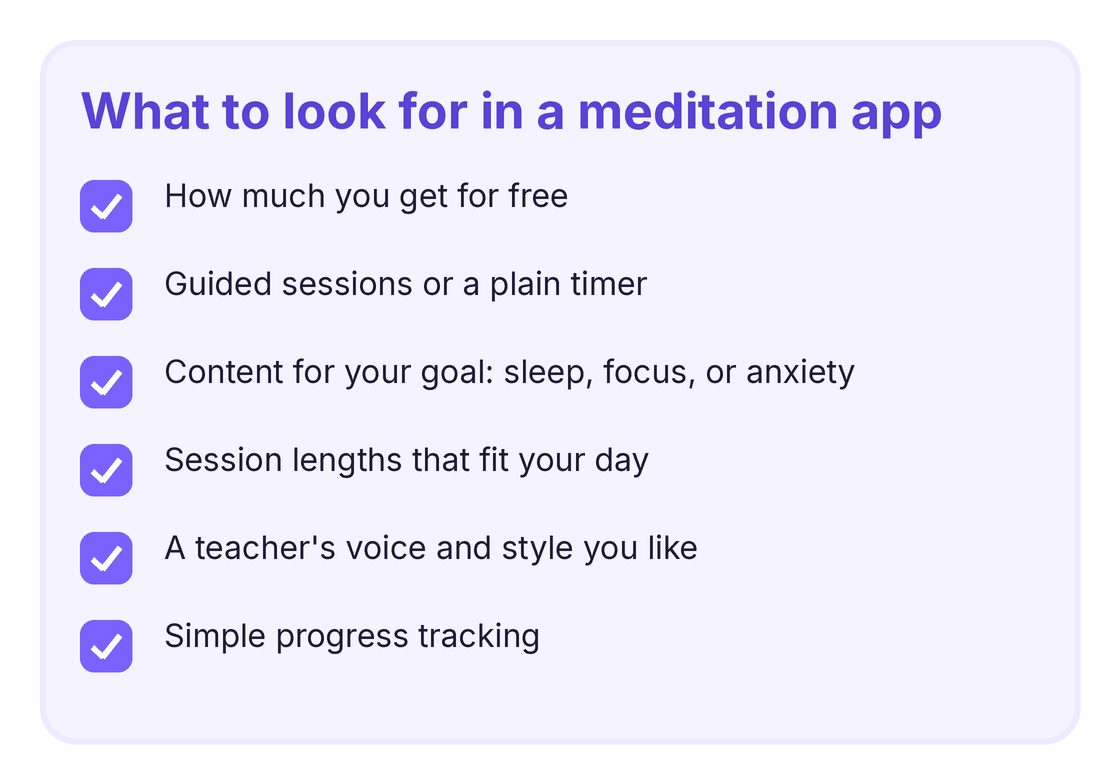 checklist of what to look for in a meditation app