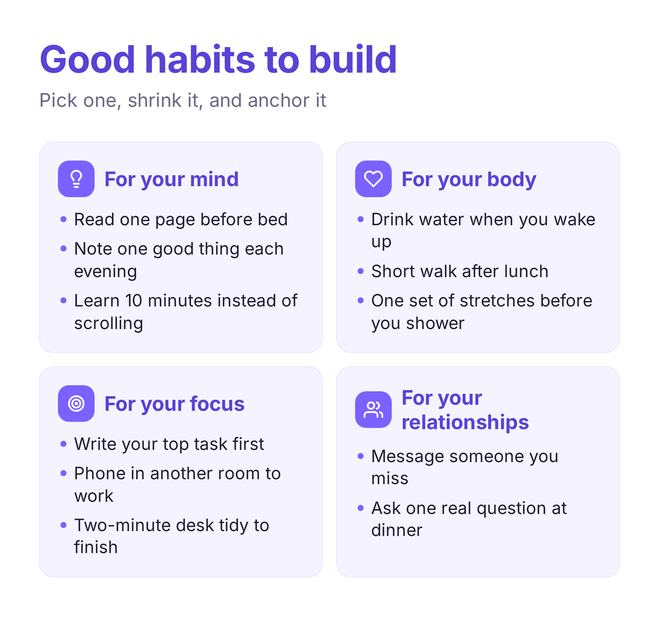 good habits to build for your mind, body, focus, and relationships