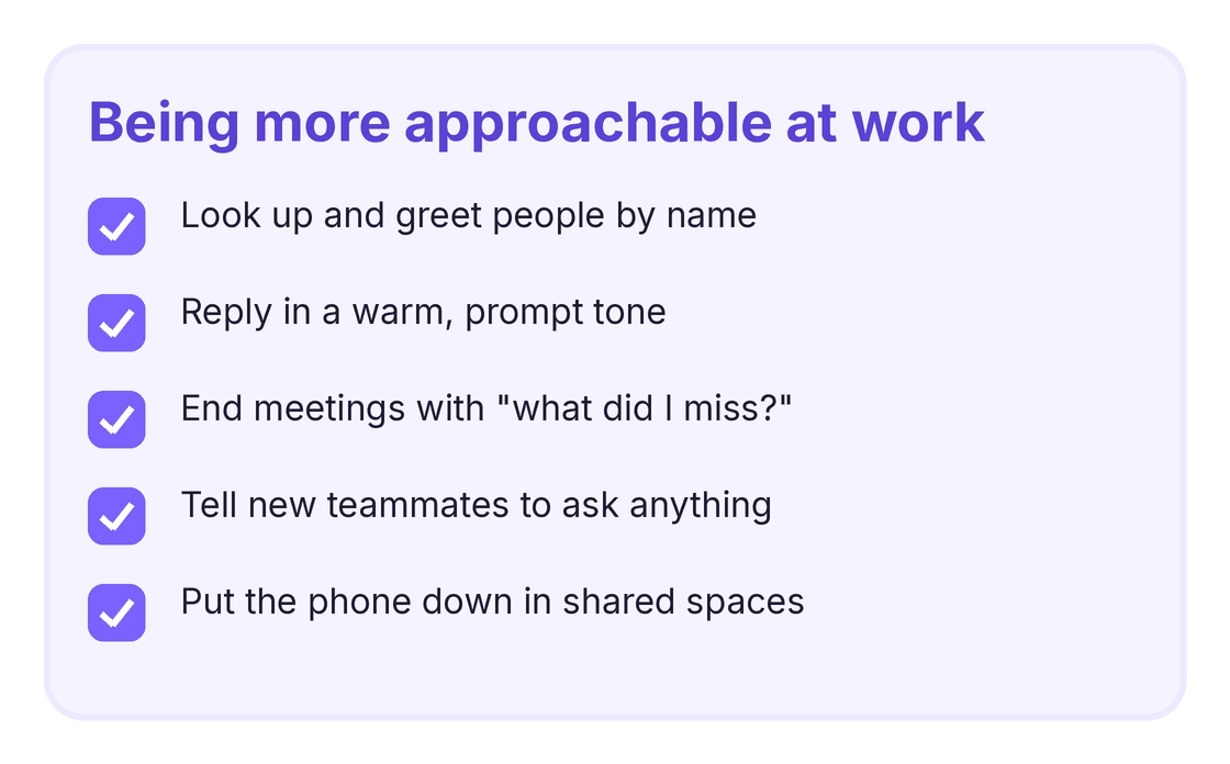checklist of habits for being more approachable at work