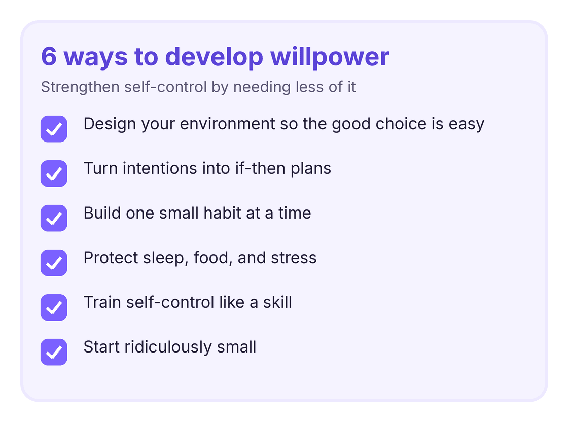 six ways to develop willpower checklist