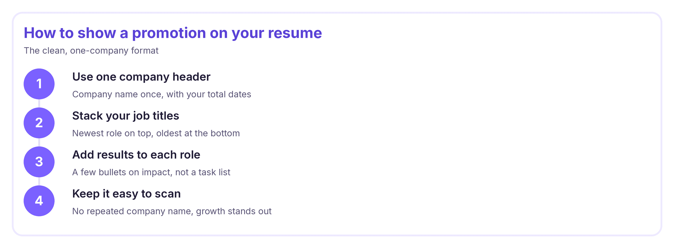 steps to show a promotion on a resume using one company header