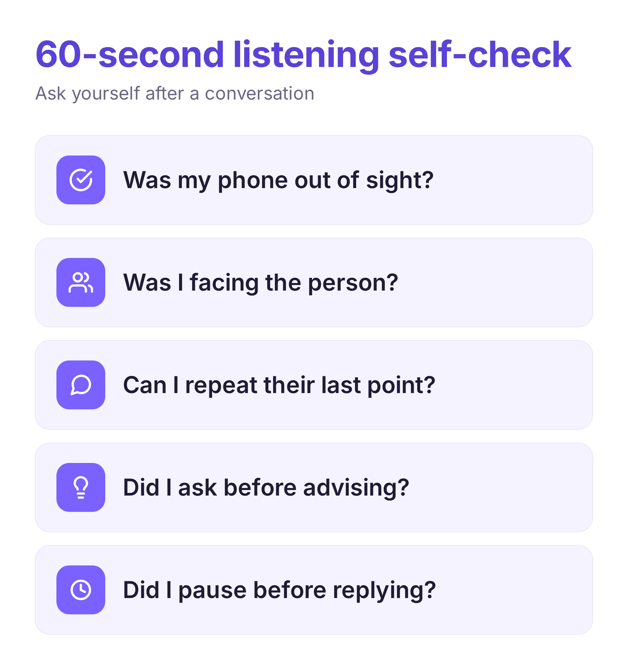 listening self-check checklist to practice good listening skills during a conversation