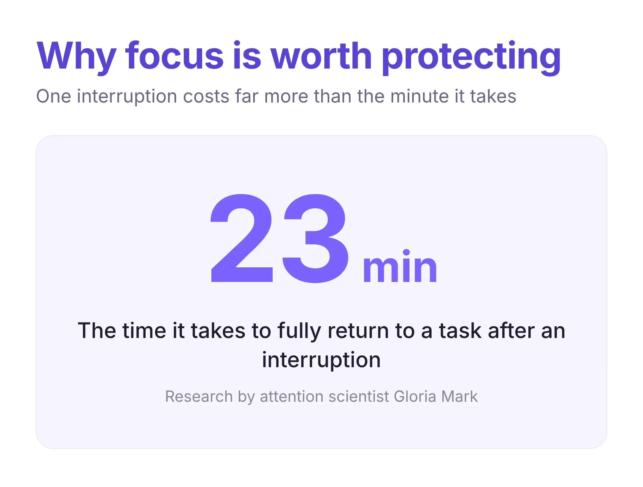  it takes about 23 minutes to fully refocus after an interruption