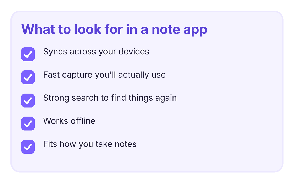 what to look for in a note-taking app checklist